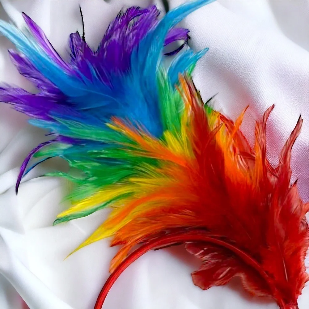 Brand New Vibrant Rainbow Feather Headband - 10.2